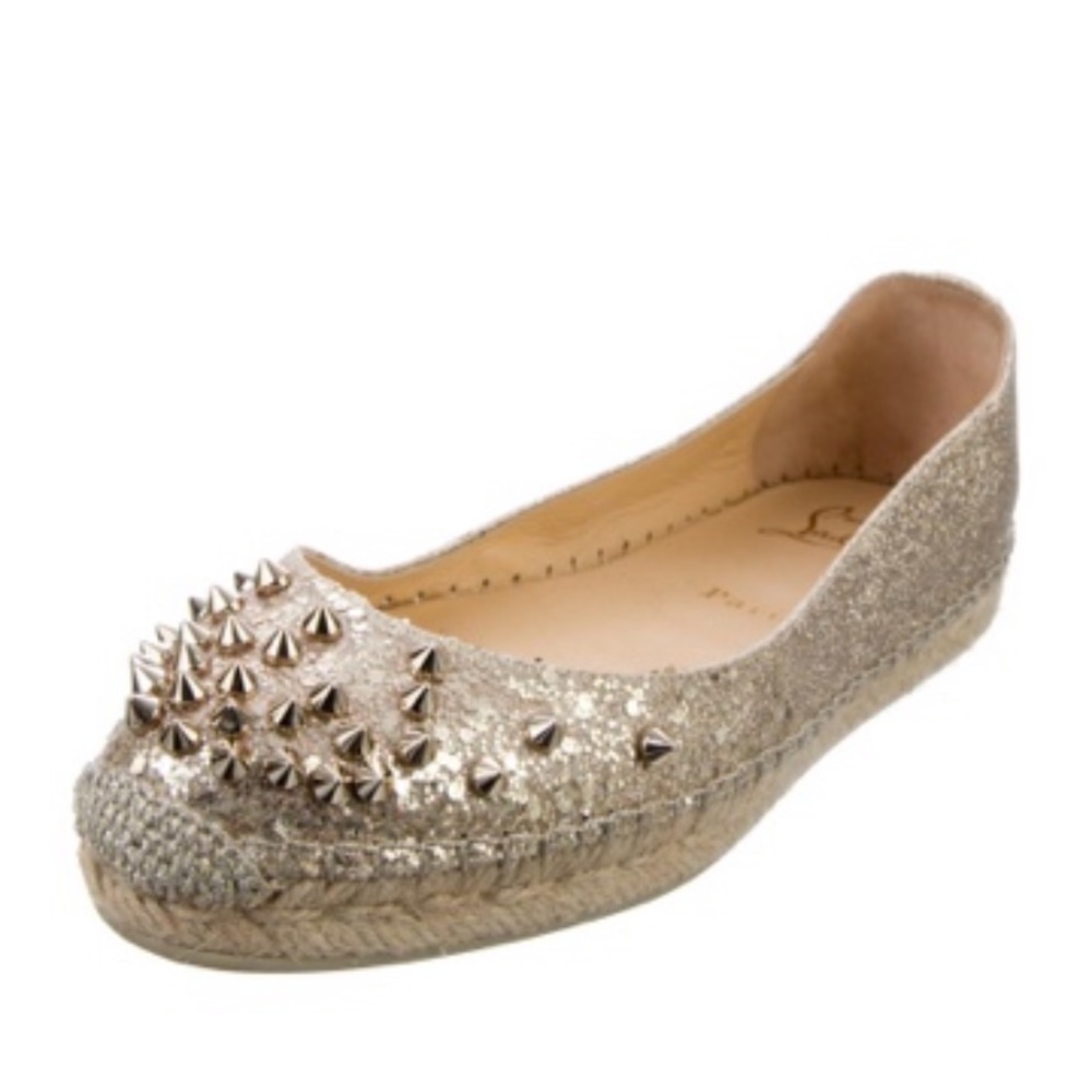 Christian Louboutin ballets flats espadrilles glitter pale gold 36